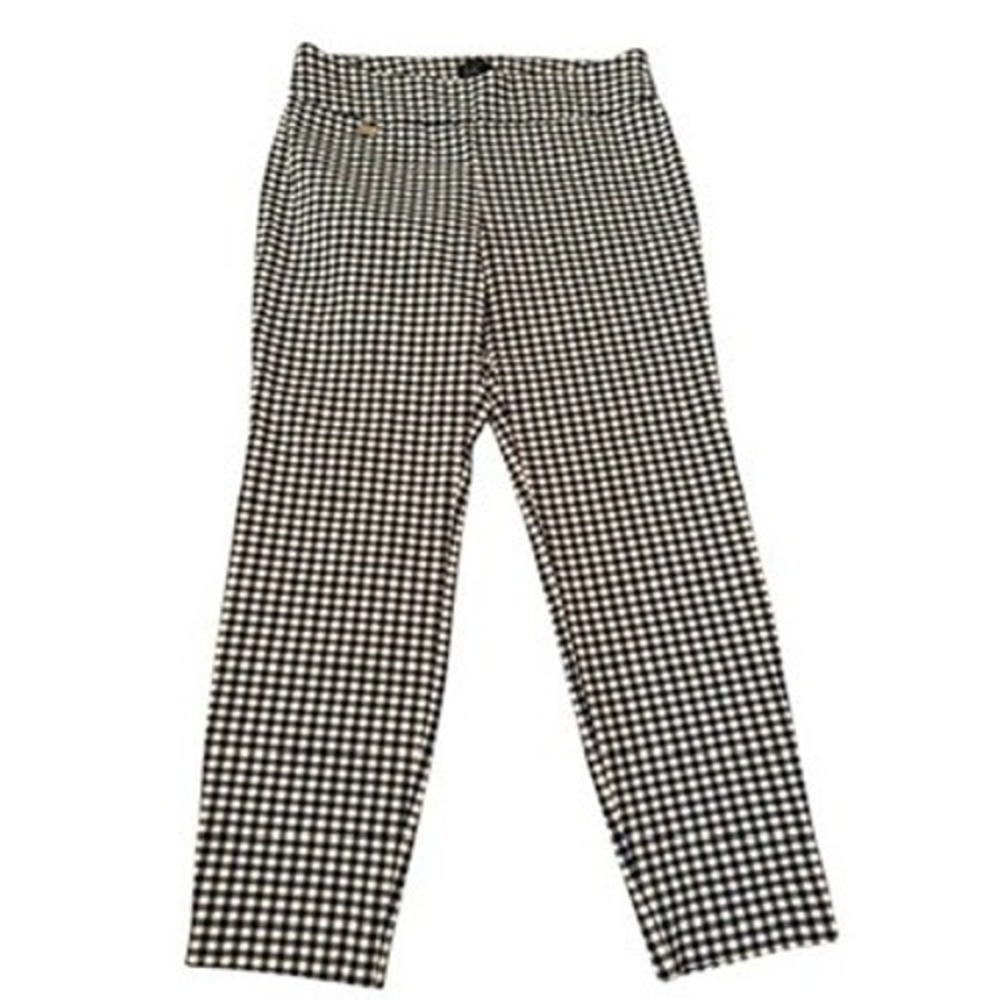 LC by Laura Cruz Gingham Check Pull On Pants Black White Size 14 Stretch